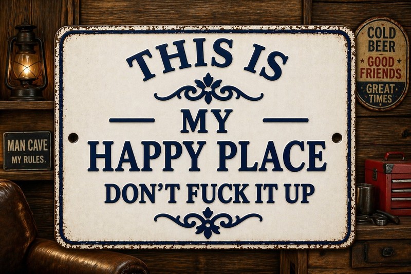 This Is My Happy Place Don't F It Up Man Cave Metal Sign Rustic 8x12 Man Cave gallery