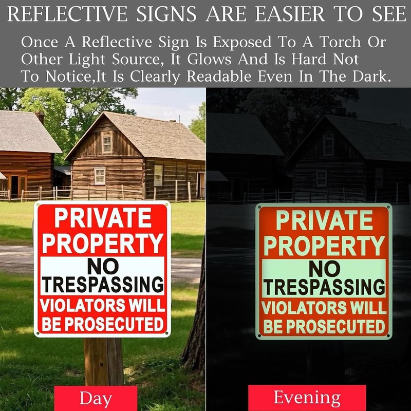 4 Pack Large No Trespassing Signs Private Property, 9.5 Inch X 9.5 Inch Private gallery