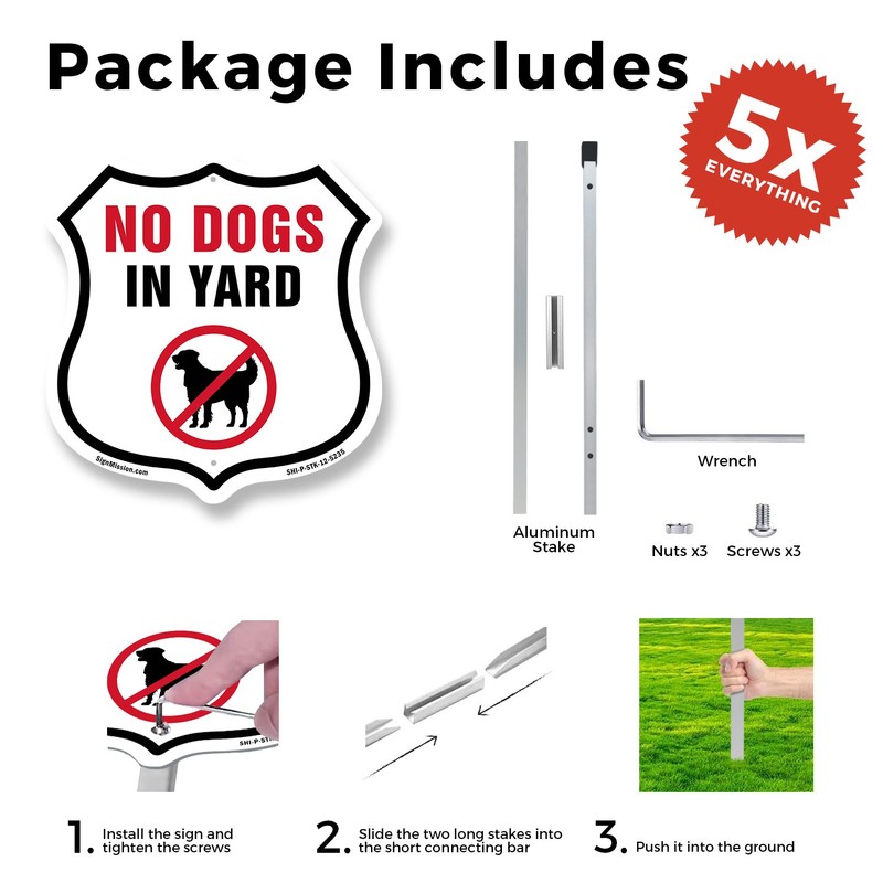 No Dogs In Yard Shield Shaped Sign With Stake Crafted in the USA gallery