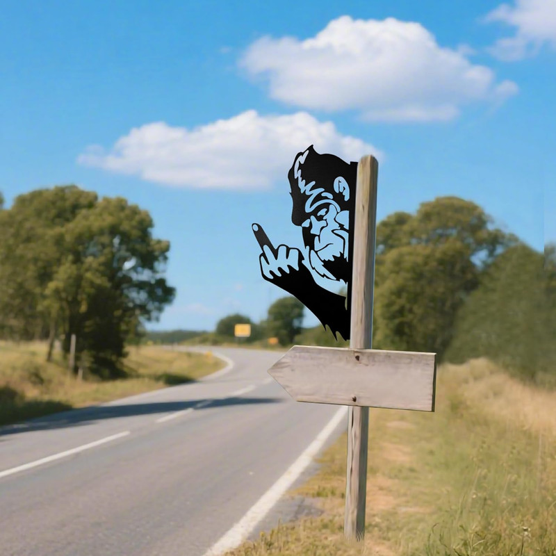 Bigfoot Middle Finger Metal Yard Sign – Funny Prank Decor, Peeking Sasquatch Tre gallery