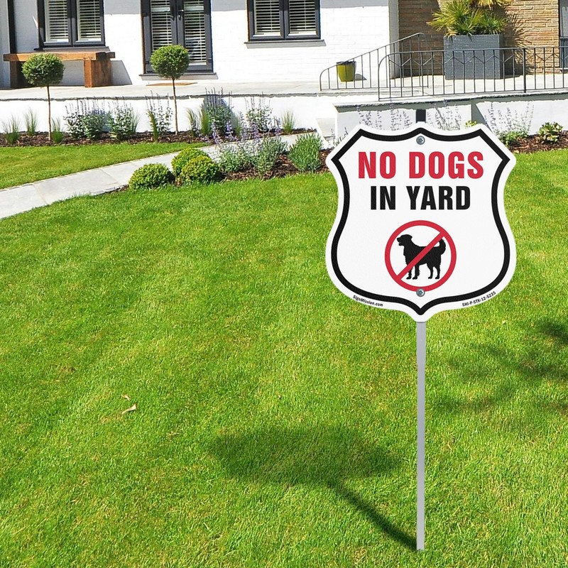 No Dogs In Yard Shield Shaped Sign With Stake Crafted in the USA gallery