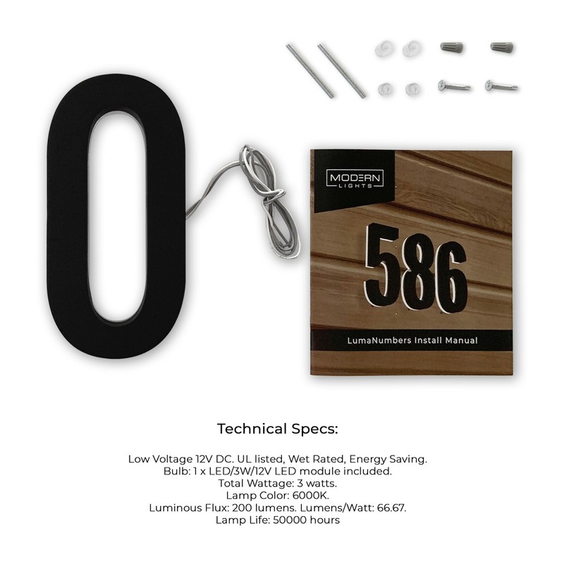 5" ABS-Polymer Backlit LED 5000K Illuminated Address Numbers, Modern Look Number gallery