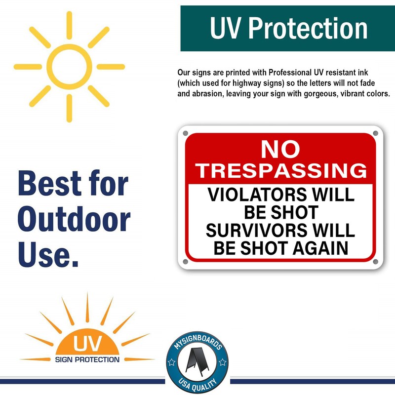 No Trespassing Sign Violators Will Be Shot Survivors Will Be Shot Again gun sign gallery