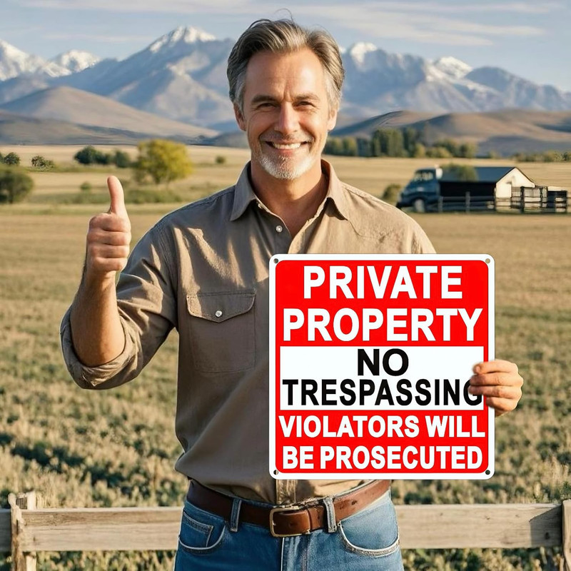 4 Pack Large No Trespassing Signs Private Property, 9.5 Inch X 9.5 Inch Private gallery
