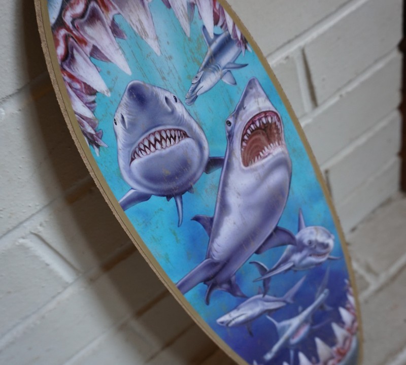 GREAT WHITE SHARK TEETH BITE SURFBOARD SIGN Beach Surfing Surfer Home Decor NEW gallery