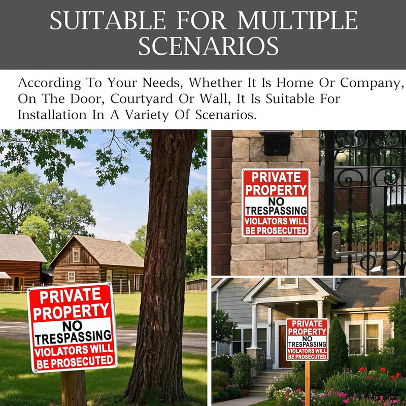 4 Pack Large No Trespassing Signs Private Property, 9.5 Inch X 9.5 Inch Private gallery