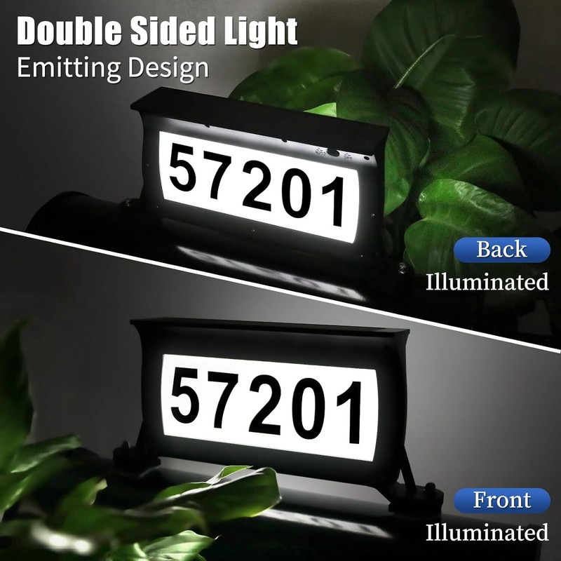 CLAONER Solar Address Sign Mailbox House Number Plaque Double Side 3 Light Color gallery