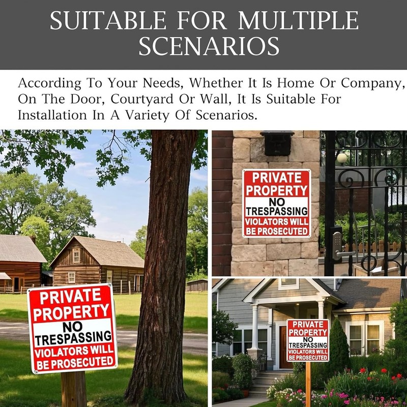 4 Pack Large No Trespassing Signs Private Property, 9.5 Inch X 9.5 Inch Private gallery