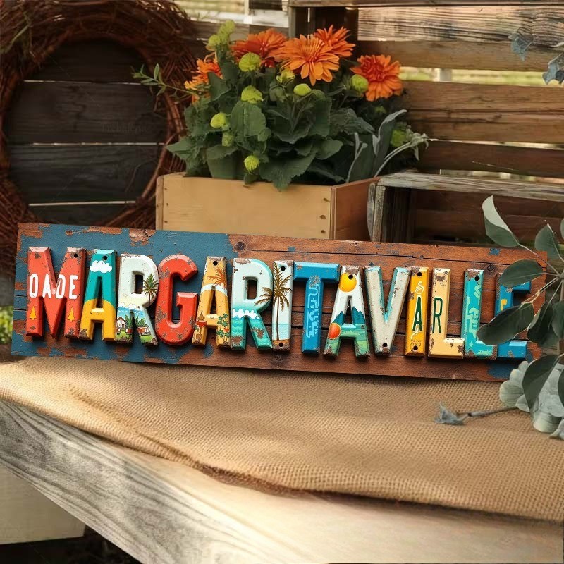 Colorful Iron Metal Margaritaville Sign Beach Wall Art Home Decor