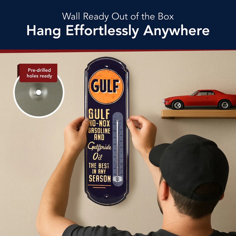 Gulf Vintage Thermometer Metal Wall Sign Garage Man Cave Retro Gas Station Decor gallery