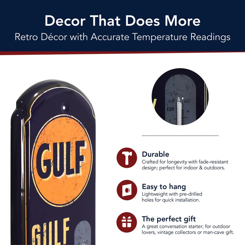 Gulf Vintage Thermometer Metal Wall Sign Garage Man Cave Retro Gas Station Decor gallery