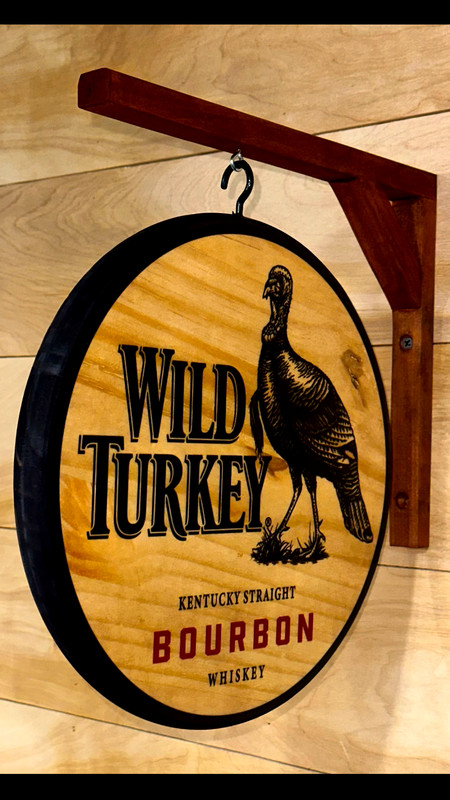 Wild Turkey Bourbon Double Sided Wood Pub Sign - 12 inch diameter gallery