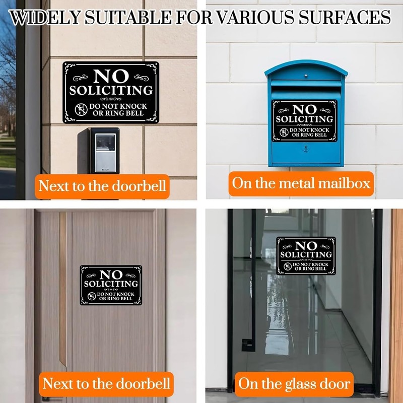 2 Pack No Soliciting Sign for Front Door,9 X 6 Inches Self-Adhesive No Solicitin gallery