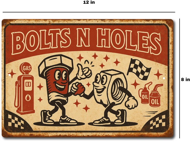 Bolts N Holes Funny Garage Tin Sign 12x8 Aluminum Retro Racing Shop Wall Decor gallery