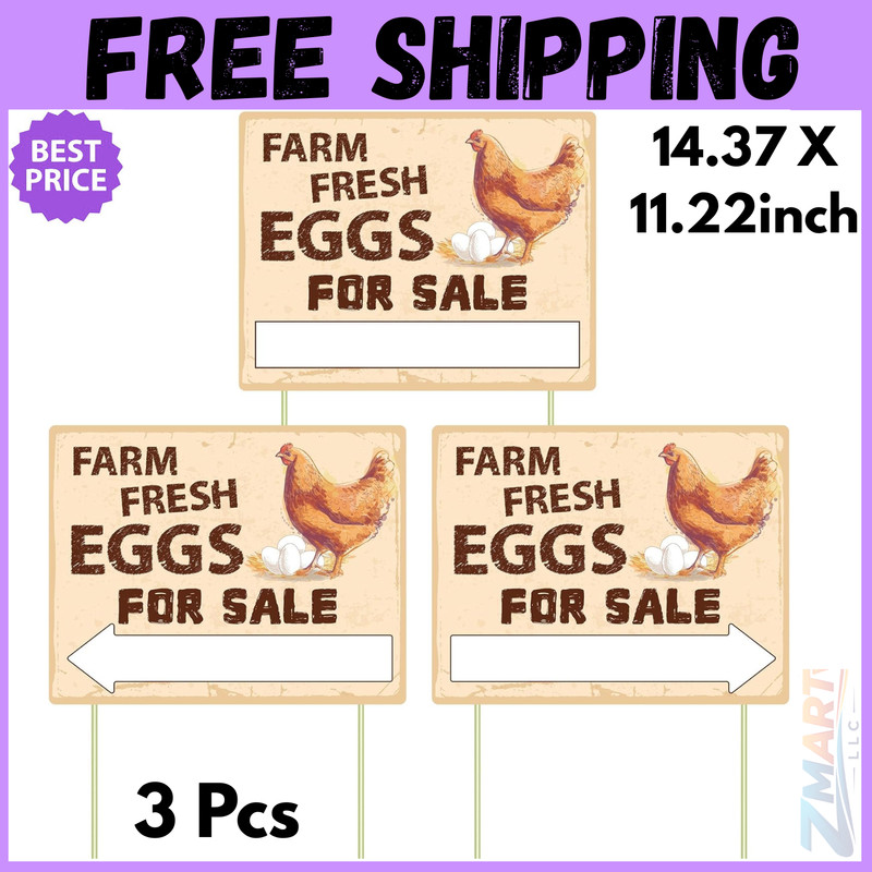 3Pcs Double Sided Farm Fresh Eggs Sign Eggs for Sale Sign Corrugated Plastic Fre