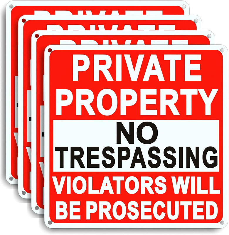 4 Pack Large No Trespassing Signs Private Property, 9.5 Inch X 9.5 Inch Private gallery