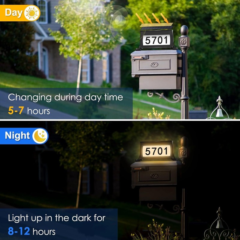 CLAONER Solar Address Sign Mailbox House Number Plaque Double Side 3 Light Color gallery