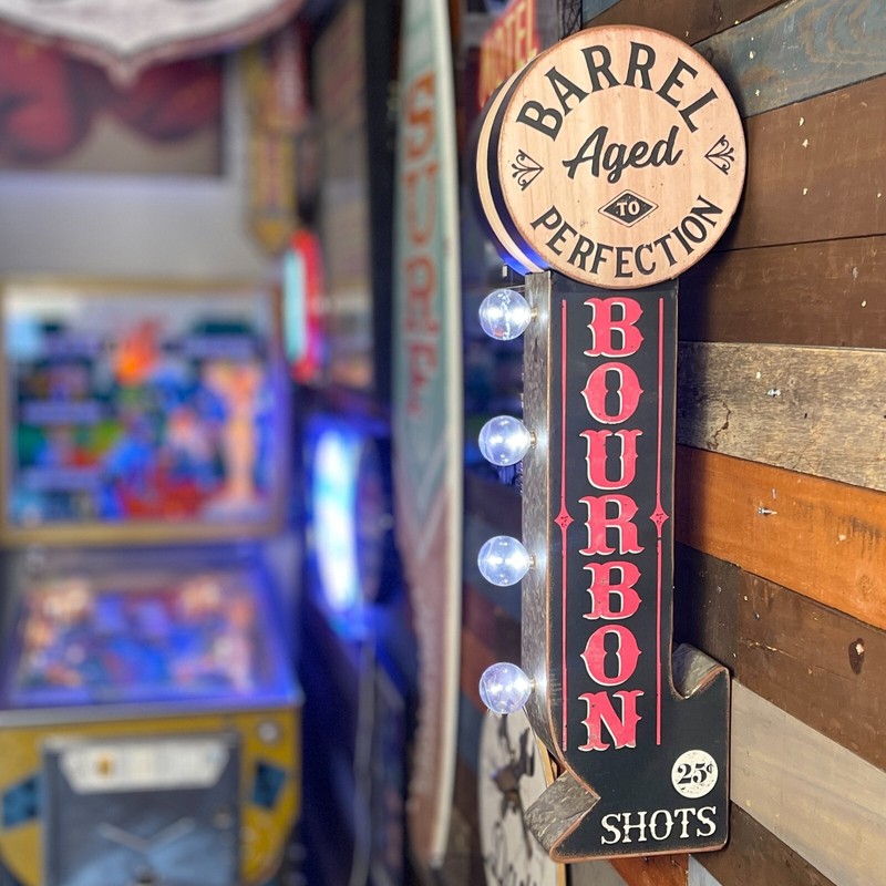 Bourbon Whiskey Barrel Aged Double Sided LED Sign W/ Vintage Arrow Shaped Design gallery