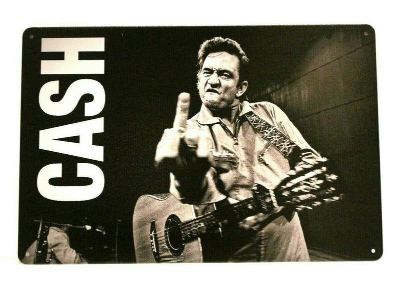 Johnny Cash Tin Sign Live in Concert Metal Poster Flipping off Camera Picture 97
