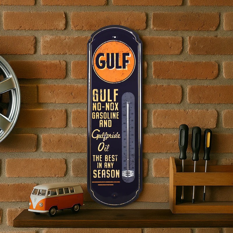 Gulf Vintage Thermometer Metal Wall Sign Garage Man Cave Retro Gas Station Decor gallery