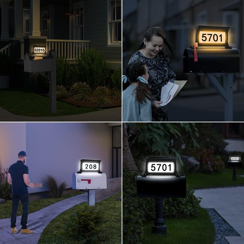 CLAONER Solar Address Sign Mailbox House Number Plaque Double Side 3 Light Color gallery
