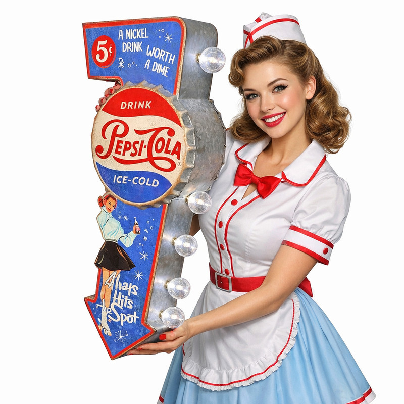 Pepsi-Cola Double-Sided Retro Vintage LED Marquee Sign 25.5" Metal Arrow Decor gallery