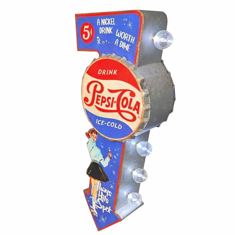Pepsi-Cola Double-Sided Retro Vintage LED Marquee Sign 25.5" Metal Arrow Decor gallery