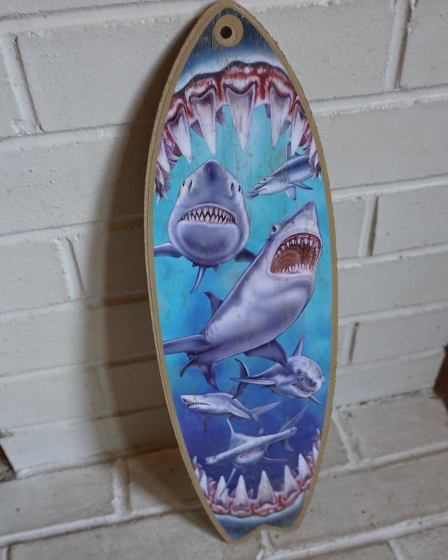 GREAT WHITE SHARK TEETH BITE SURFBOARD SIGN Beach Surfing Surfer Home Decor NEW gallery