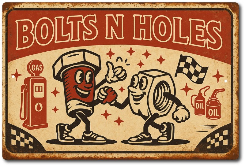 Bolts N Holes Funny Garage Tin Sign 12x8 Aluminum Retro Racing Shop Wall Decor gallery