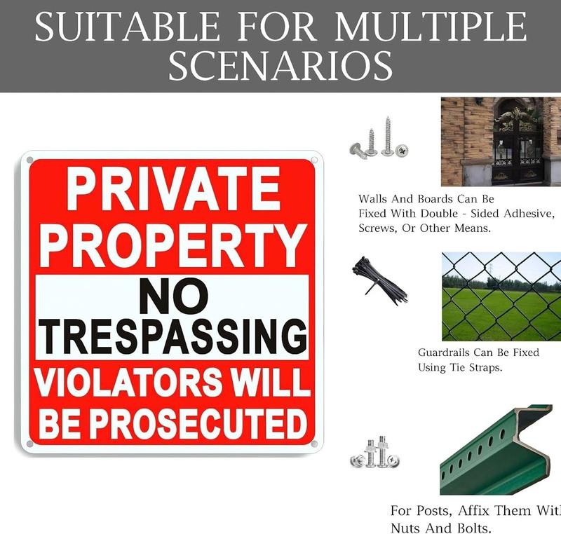 4 Pack Large No Trespassing Signs Private Property, 9.5 Inch X 9.5 Inch Private gallery