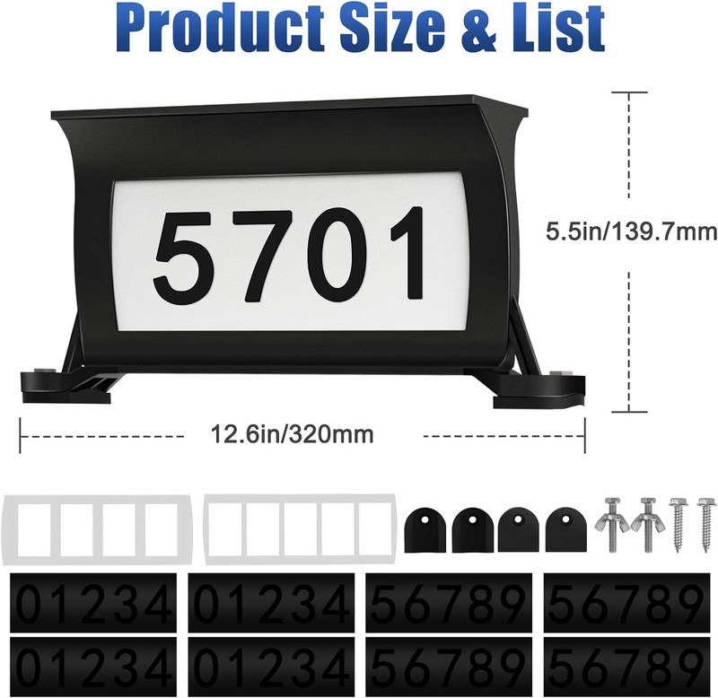 CLAONER Solar Address Sign Mailbox House Number Plaque Double Side 3 Light Color gallery