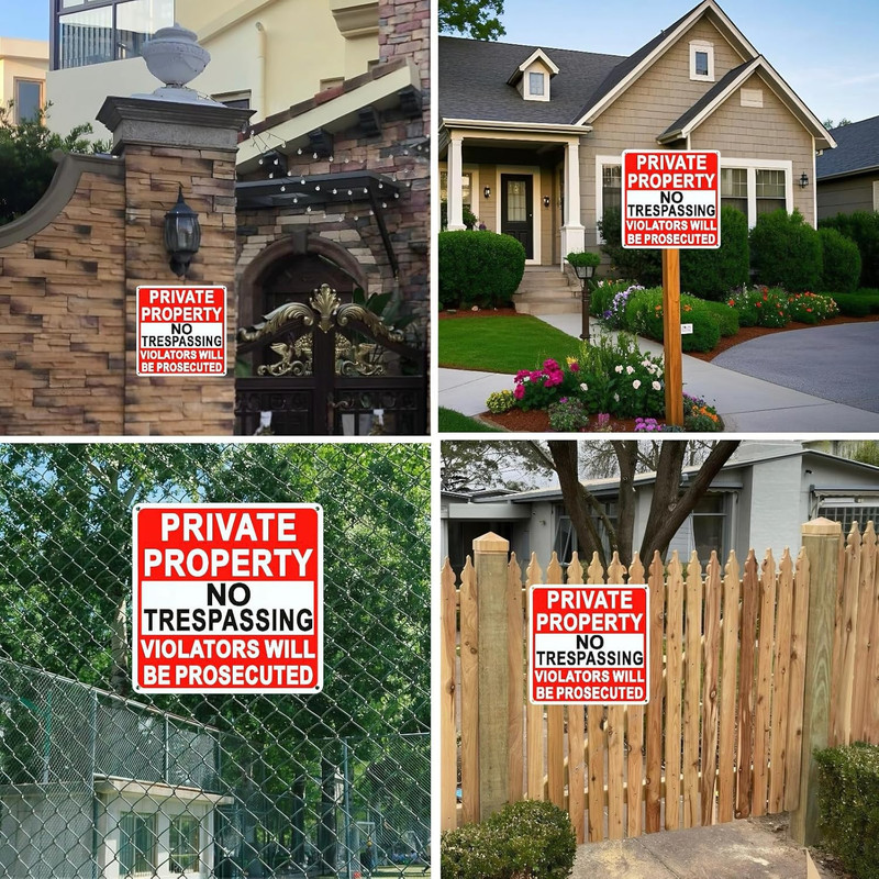 4 Pack Large No Trespassing Signs Private Property, 9.5 Inch X 9.5 Inch Private gallery