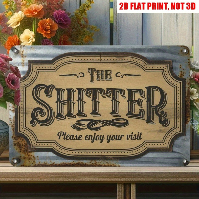 Retro Funny Text Metal Sign Humorous Bathroom Decor Rustic Farmhouse Wall Art